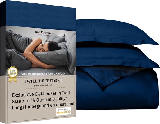 Bed Couture - Twill Katoen Dekbedovertrek set - 155x200 + 2 kussenslopen 65x65 - Luxe 100% Katoen, voelt soepel en ultra zacht - Navy
