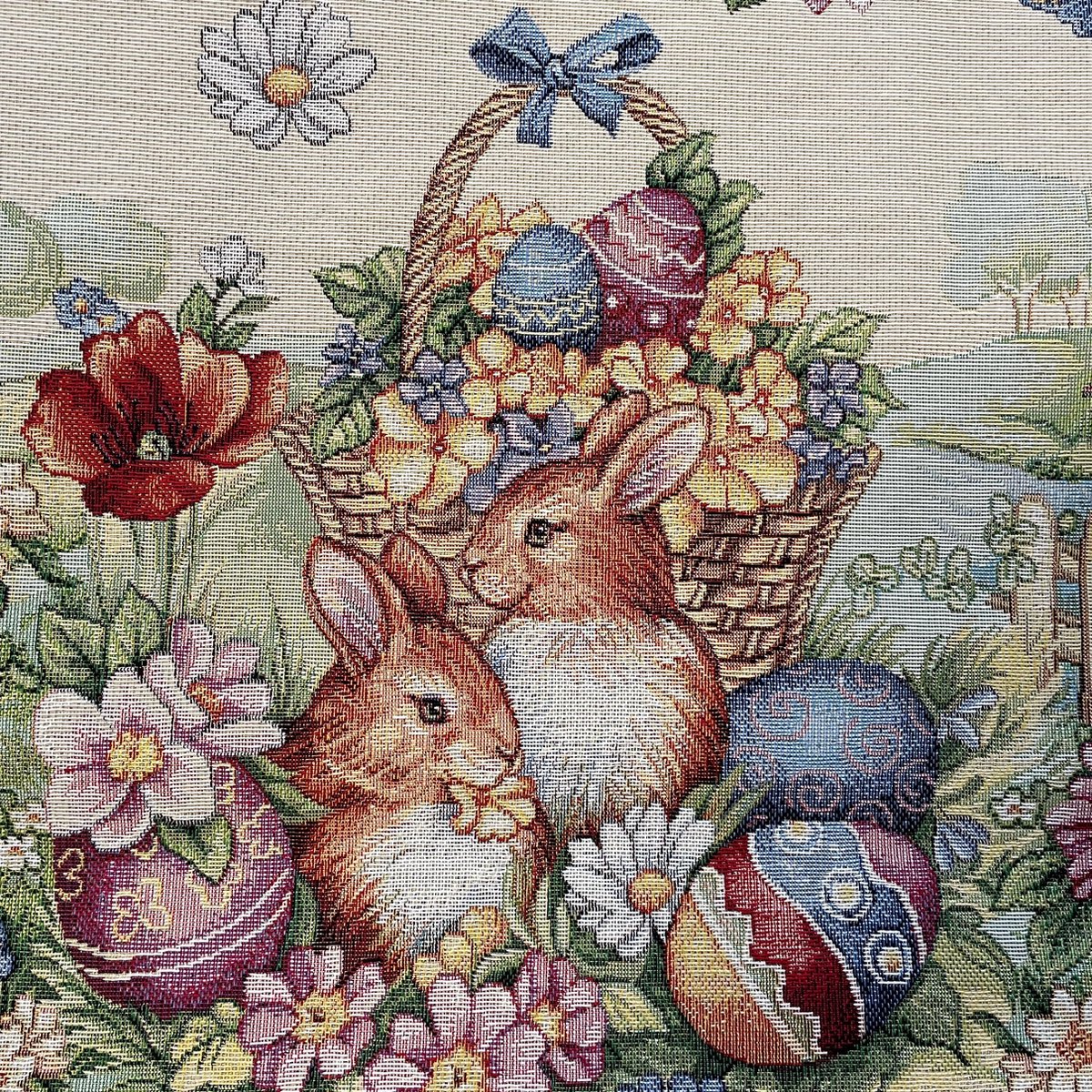 Coupon De Tissu Pâques Avec Lapins - 79 Cm X 62 Cm - Coton Multicolore, Origine France - Neuf