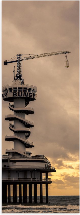 Poster Glanzend – Bungeejumptoren in het Water met Zonsondergang - 20x60 cm Foto op Posterpapier met Glanzende Afwerking