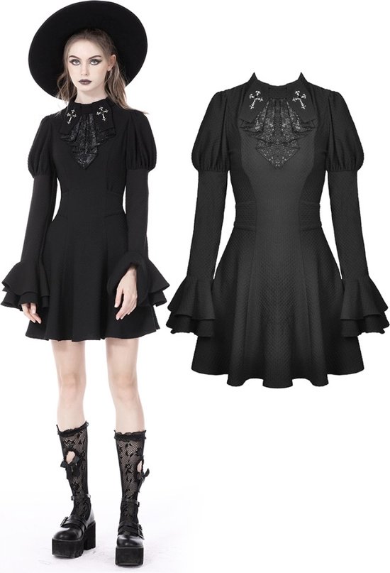 Halloween kostuum, Kerstmis, cocktailjurk voor dames, oversized, modieus, gothic-stijl, midi-jurk, croset, lange uitlopende mouwen, A-lijn, partyjurk, roze (hot pink), XL