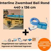 Interline zwembad Bali 4,40m rond - Houten constructie - Op- en inbouw - Inclusief filterset - Inclusief zwembadtrap - Gratis onderhoudsset
