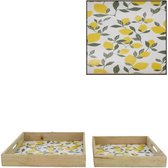 Dijk Natural Collections Tray set hout met print citroenen 2-delig 27x27x4cm
