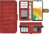 Etui Samsung Galaxy A34 - Bookcase - Etui Samsung A34 Book Case Portefeuille Cuir Cuir Croco Rouge Etui