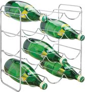 Flessenhouder - Metalen wijnflessenhouder voor maximaal 12 flessen - Perfecte plank voor wijnflessen - Drankopslag in koelkast en keukenkast - Zilver