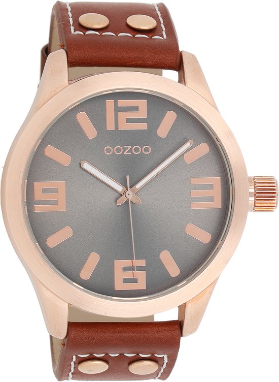 OOZOO Timepieces Polshorloge - C1156 - Cognac/Grijs - 46 mm