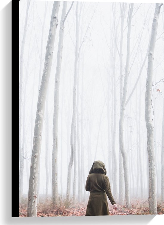 WallClassics - Toile - Personne marchant dans la forêt nue brumeuse - 40x60 cm Tableau sur toile (Décoration murale sur toile)