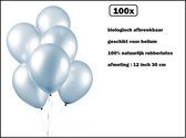 100x Luxe Ballon pearl licht blauw 30cm - biologisch afbreekbaar - Festival feest party verjaardag landen helium lucht thema