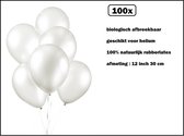 100x Luxe Ballon pearl wit 30cm - biologisch afbreekbaar - Festival feest party verjaardag landen helium lucht thema