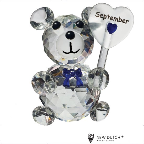 Kristallen beer met geboortesteen Sapphire maand September, kraamkado, Crystal Bear , verjaardags kado