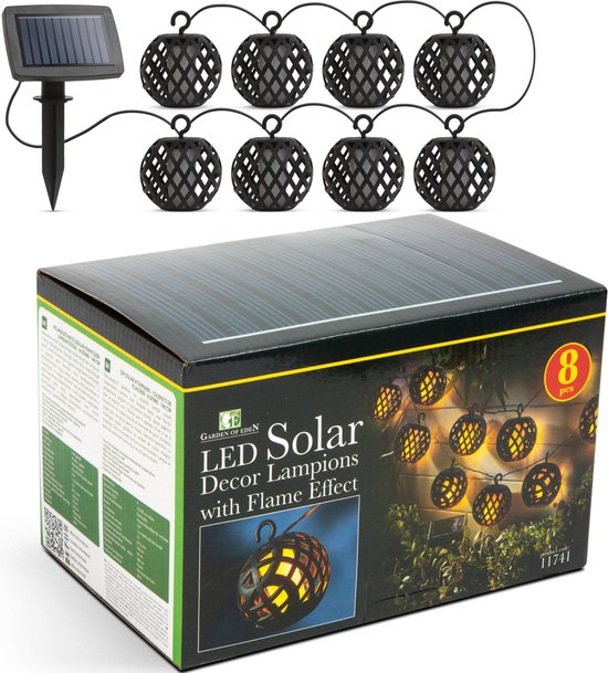 Solar LED Tuinverlichting met vlameffect / Sfeerverlichting voor Buiten - Kabellengte 3.4 Meter - Hangende Lampionnen met Kaars - Op Zonne-energie- ⌀ 7,2cm