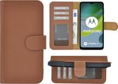 Motorola Moto E13 Hoesje - Bookcase - Moto E13 Hoesje Book Case Wallet Echt Leer Geribbeld Bruin Cover