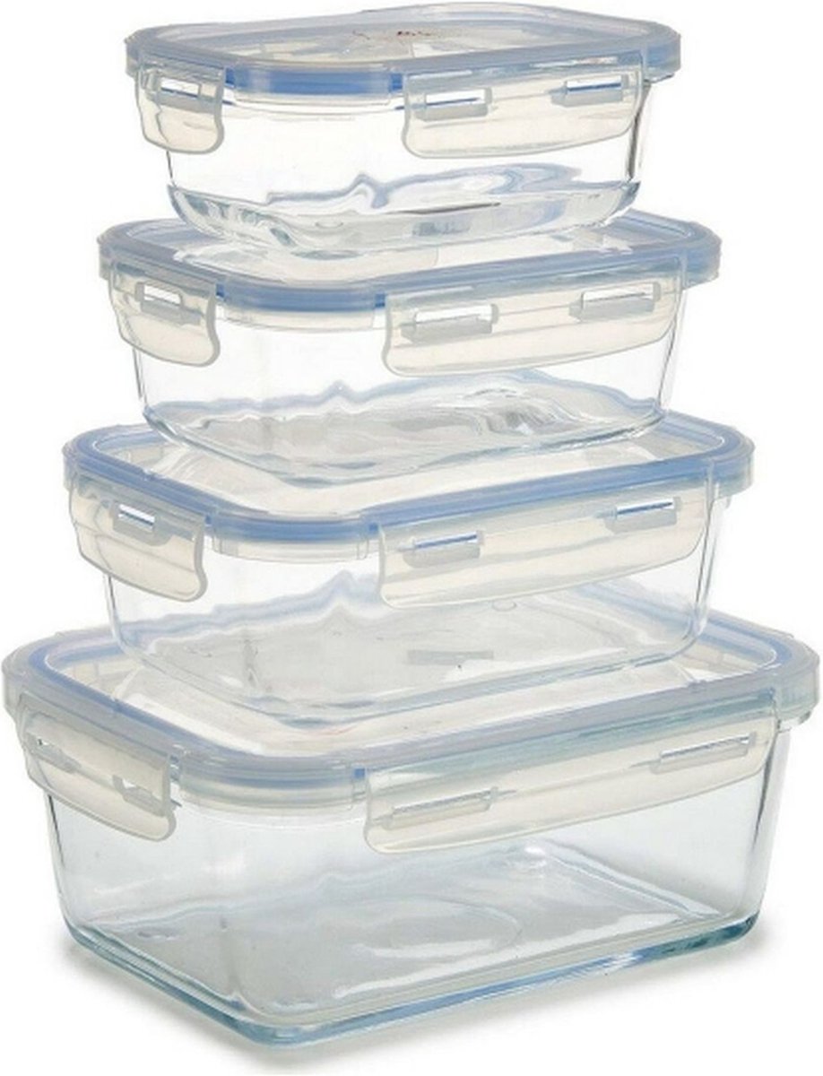 Your Unique Set With 4 Stackable Lunch Boxes Made Of Glass And Lid Made Of Transparent