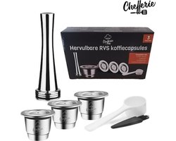 Chefferie Nespresso cups - Herbruikbare koffiecups - Hervulbare capsules - RVS - 3 capsules