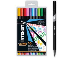 BIC Intensity Fine Viltstiften met metalen bescherming - Diverse kleuren - Plastic Etui van 10 stuks - met Dunne Punt 0,8 mm