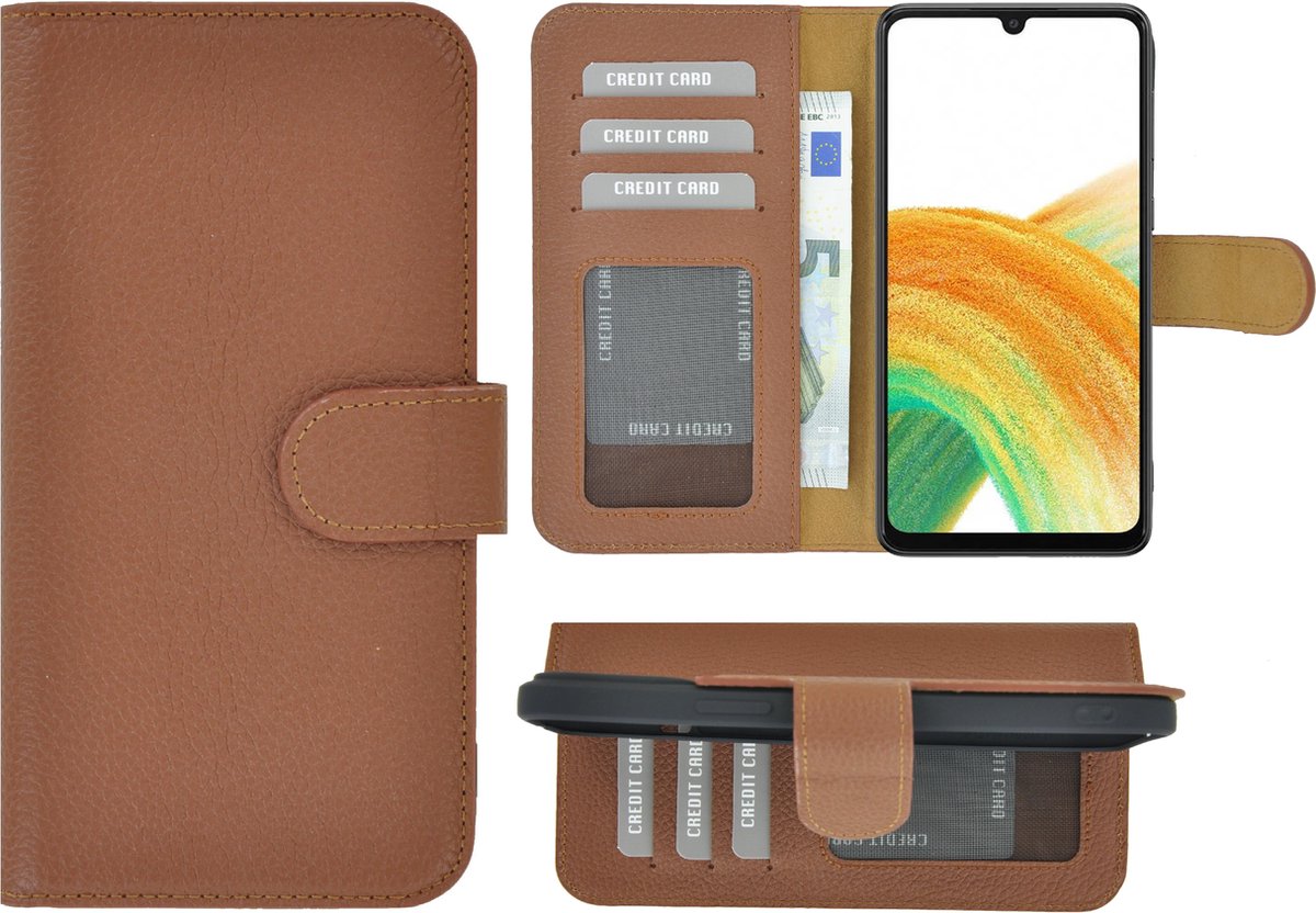 MoDo hoesje Geschikt voor Samsung Galaxy A34 - Echt Leer Book Case - Geribbeld Bruin
