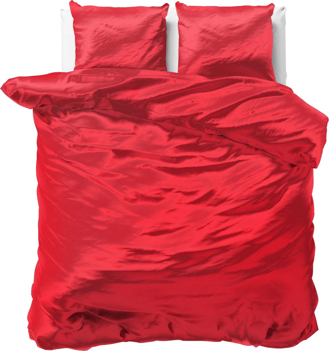 Luxe glans satijn dekbedovertrek uni rood - lits-jumeaux (240x200/220) - tegen acne, onzuiverheden en warrig haar - heerlijk zacht en soepel