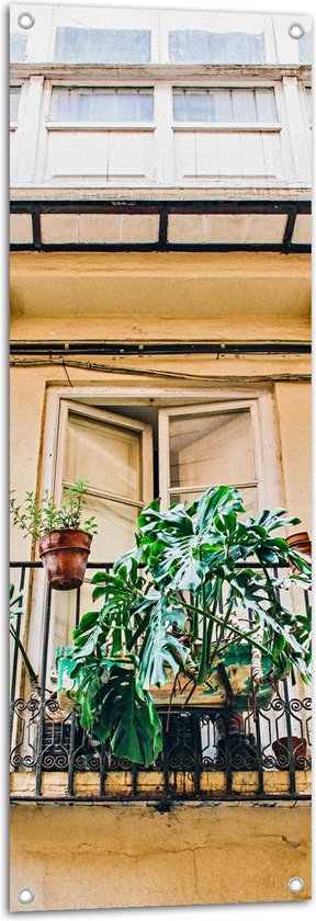 Tuinposter – Balkon met Groene Planten - 40x120 cm Foto op Tuinposter (wanddecoratie voor buiten en binnen)