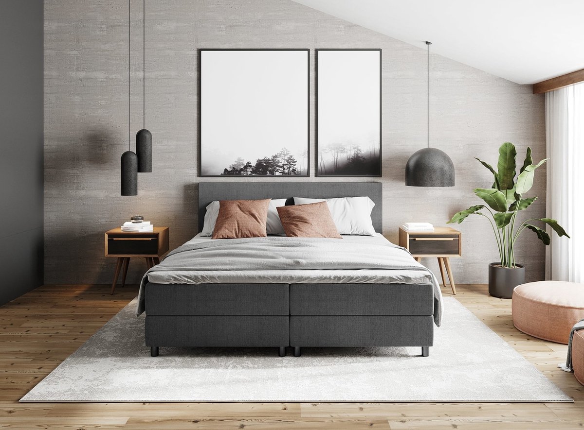 21Home® Boxspring 160x200 - Complete set met matras & topper - Antraciet