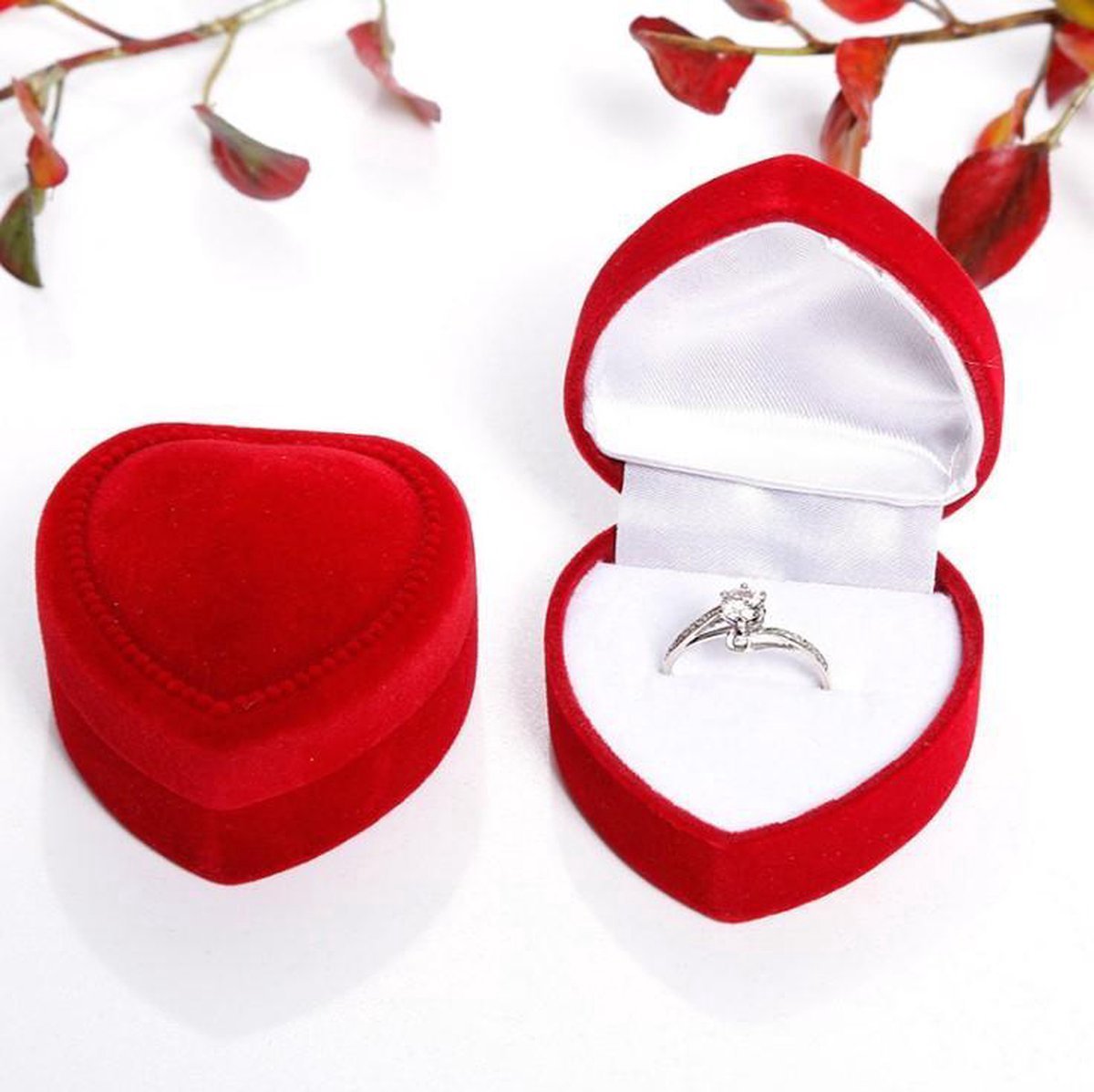 *** Rode Hartvormige Sieradendoos - Bruiloft - Huwelijk -Velvet Ringdoos - Sieraden Gift Box - van Heble® ***