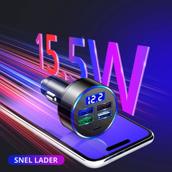 4-poorts Sigarettenaansteker USB C, 66W Supersnel Opladen
