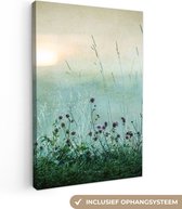 Canvas schilderij - Natuur - Vintage - Bloemen - Zon - Foto op canvas - 60x90 cm - Canvas doek - Woonkamer decoratie