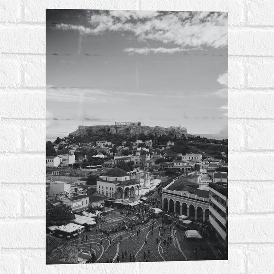 Muursticker - Bovenaanzicht van Stad in het Zwart-Wit - 40x60 cm Foto op Muursticker