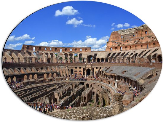 Dibond Ovaal - Binnenkant van het Colesseum in Rome, Italië - 56x42 cm Foto op Ovaal (Met Ophangsysteem)