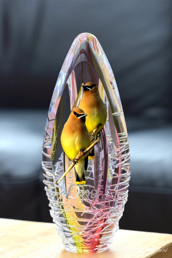 Crematie-as Urn Design Glas met vogeltjes afbeelding en een naam-Urn met afbeelding dmv.hoge kwaliteit sign folie-Urn voor crematie-as-Deelbestemming urn Mens-Urn Dierbare-Herdenken-Gepersonaliseerde Urn-70ml-Premium collectie-Transparant askamer