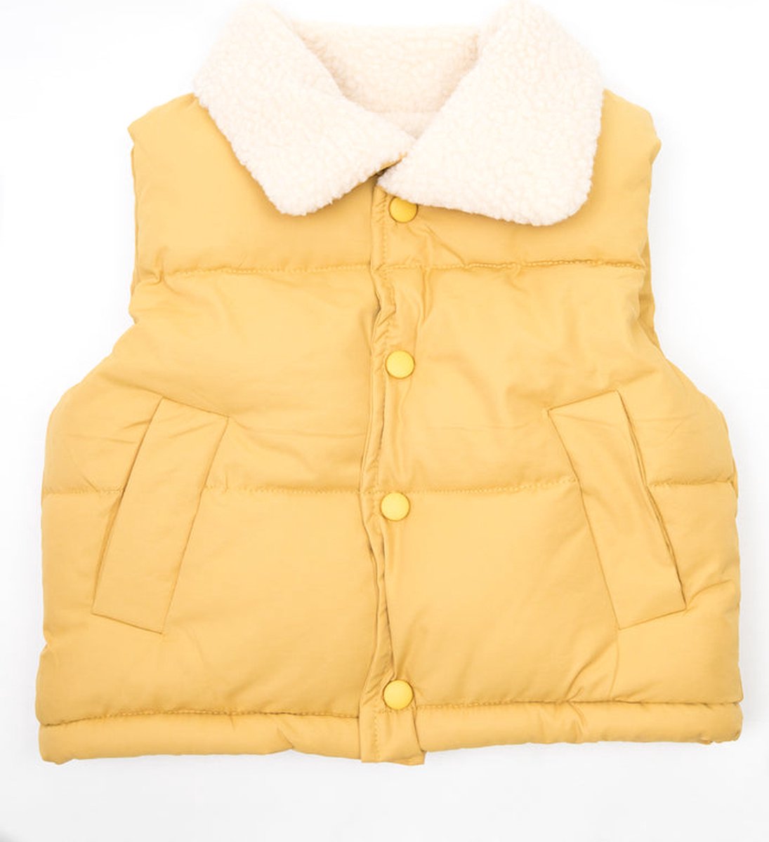 Bodywarmer Canary - geel - teddystof - gewatteerd - Maat 1-2 jaar - sportief - Unisex - meisjes - jongens - Minimalistisch