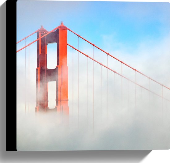 Canvas - Golden Gate Bridge in de Dichte Mist. San Francisco Caliornië - 30x30 cm Foto op Canvas Schilderij (Wanddecoratie op Canvas)