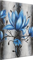 Schilderij - Magnolia - Blauw , Grijs - 70x120cm 1Luik - GroepArt - Handgeschilderd Schilderij - Canvas Schilderij - Wanddecoratie - Woonkamer - Slaapkamer - Geschilderd Door Onze Kunstenaars 2000+Collectie Maatwerk Mogelijk