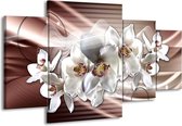GroepArt - Schilderij -  Orchidee, Bloemen - Grijs, Bruin - 160x90cm 4Luik - Schilderij Op Canvas - Foto Op Canvas