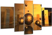 Glasschilderij Abstract - Goud, Geel, Bruin - 170x100cm 5Luik - Foto Op Glas - Geen Acrylglas Schilderij - 6000+ Glasschilderijen Collectie - Wanddecoratie