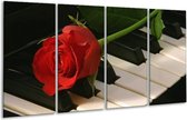 GroepArt - Glasschilderij - Roos - Rood, Rood, Zwart - 160x80cm 4Luik - Foto Op Glas - Geen Acrylglas Schilderij - 6000+ Glasschilderijen Collectie - Wanddecoratie