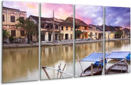 Peinture sur verre de village | Gris, bleu, violet | 160x80cm 4 Liège | Tirage photo sur verre |  F002848