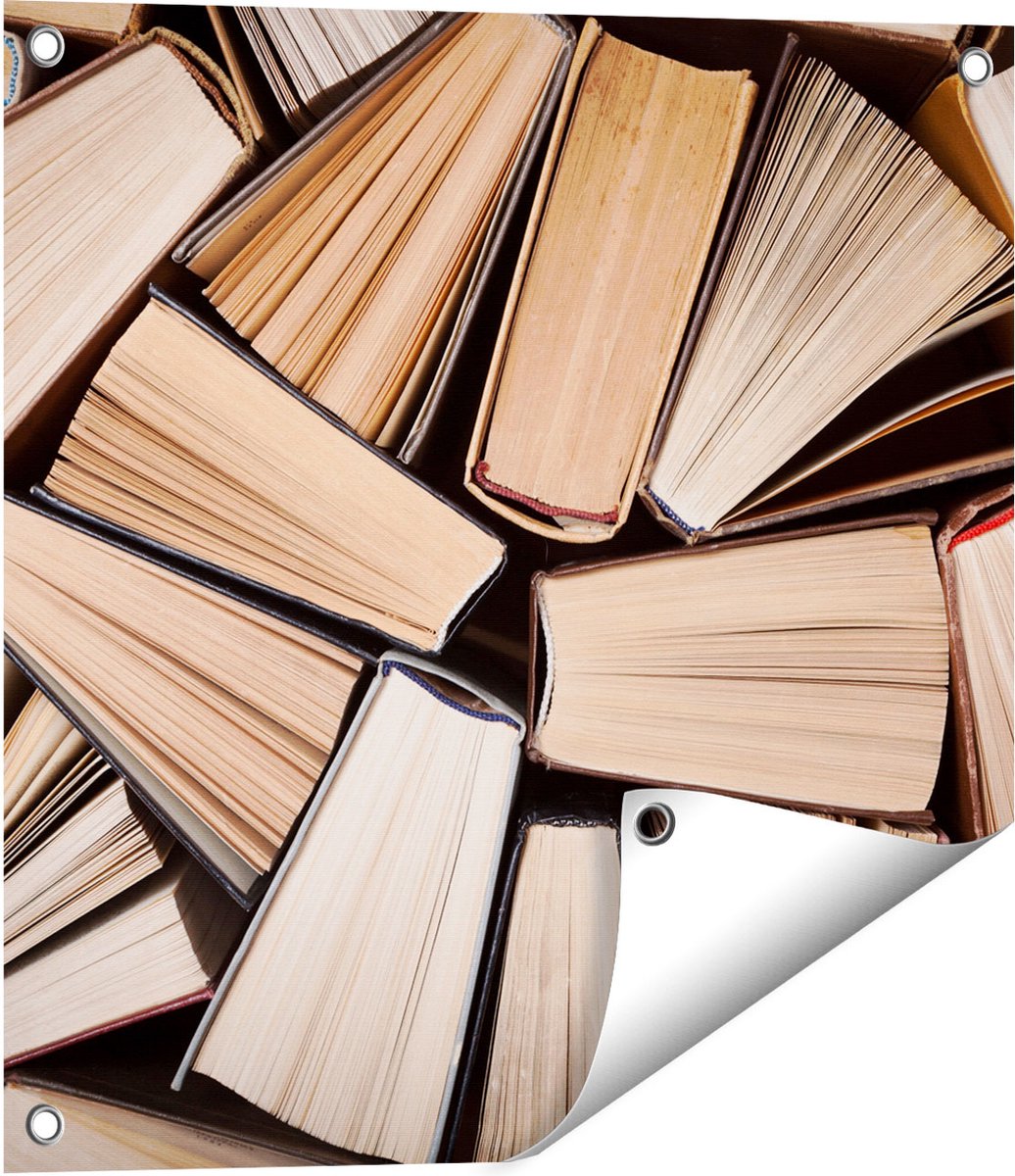 Gards Tuinposter Boeken Bladzijdes bij elkaar - 50x50 cm - Tuindoek - Tuindecoratie - Wanddecoratie buiten - Tuinschilderij Multikleur