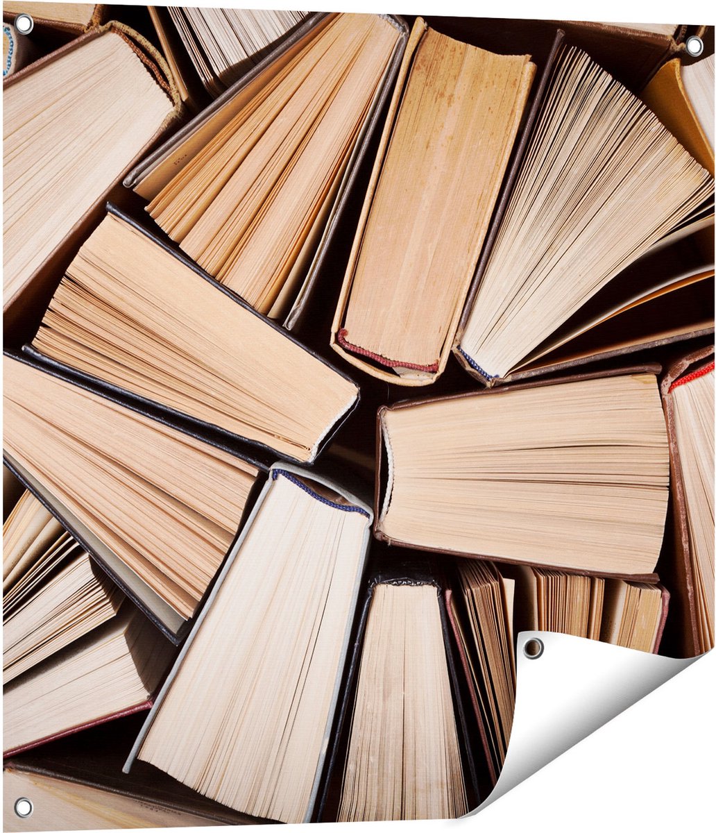 Gards Tuinposter Boeken Bladzijdes bij elkaar - 70x70 cm - Tuindoek - Tuindecoratie - Wanddecoratie buiten - Tuinschilderij Multikleur