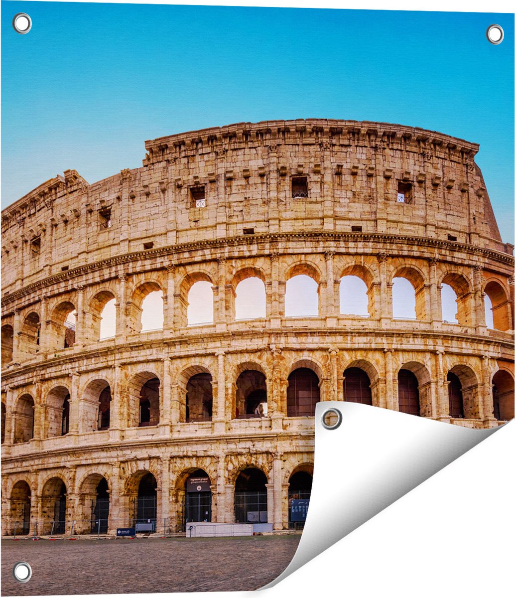 Gards Tuinposter Colosseum in Rome met de Blauwe Lucht - 50x50 cm - Tuindoek - Tuindecoratie - Wanddecoratie buiten - Tuinschilderij Multikleur