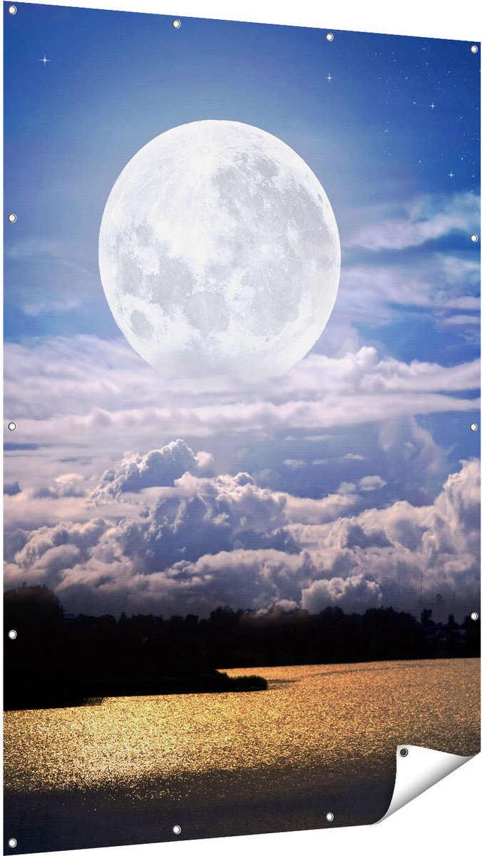Gards Tuinposter Volle Maan bij het Water - 120x180 cm - Tuindoek - Tuindecoratie - Wanddecoratie buiten - Tuinschilderij Multikleur