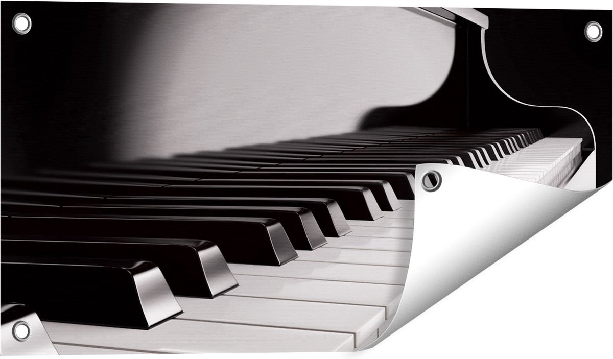 Gards Tuinposter Pianotoetsen - Noten - Piano - 60x30 cm - Tuindoek - Tuindecoratie - Wanddecoratie buiten - Tuinschilderij Multikleur