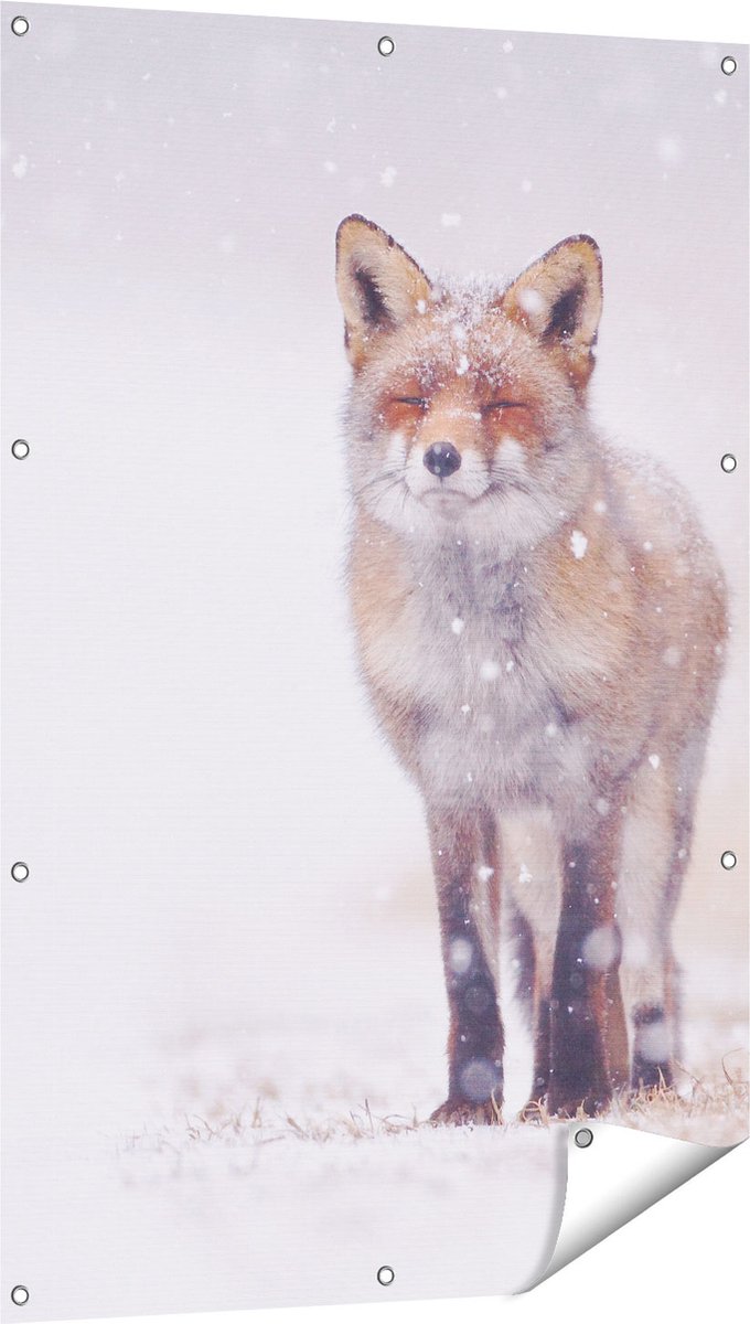 Gards Tuinposter Vos in de Sneeuw - 80x120 cm - Tuindoek - Tuindecoratie - Wanddecoratie buiten - Tuinschilderij Multikleur