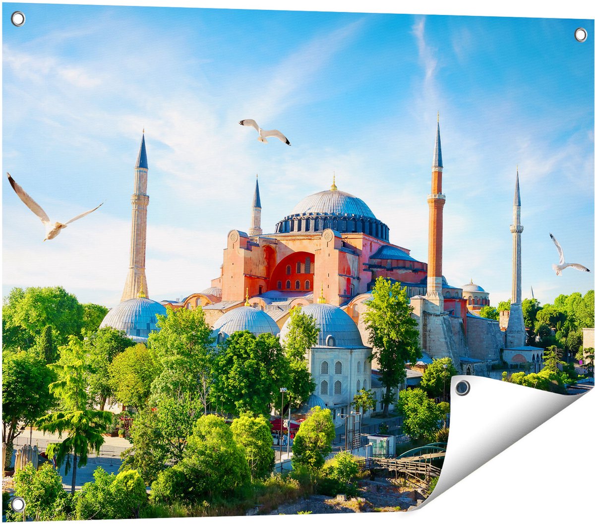 Gards Tuinposter Hagia Sophia Moskee in Istanbul - 80x60 cm - Tuindoek - Tuindecoratie - Wanddecoratie buiten - Tuinschilderij Multikleur