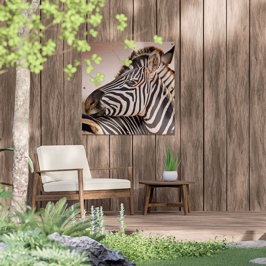 Affiche de jardin du Gards Deux Zèbres câlins - 80x80 cm - Toile de jardin - Décoration de jardin - Décoration murale extérieure - Tableau de jardin