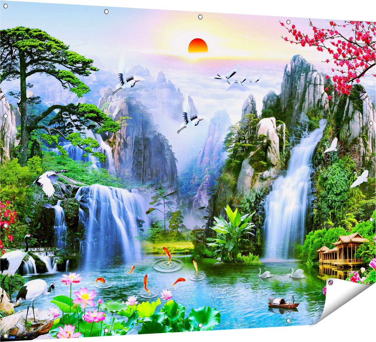 Gards Tuinposter Watervallen in de Bergen - Abstract - 160x120 cm - Tuindoek - Tuindecoratie - Wanddecoratie buiten - Tuinschilderij Multikleur