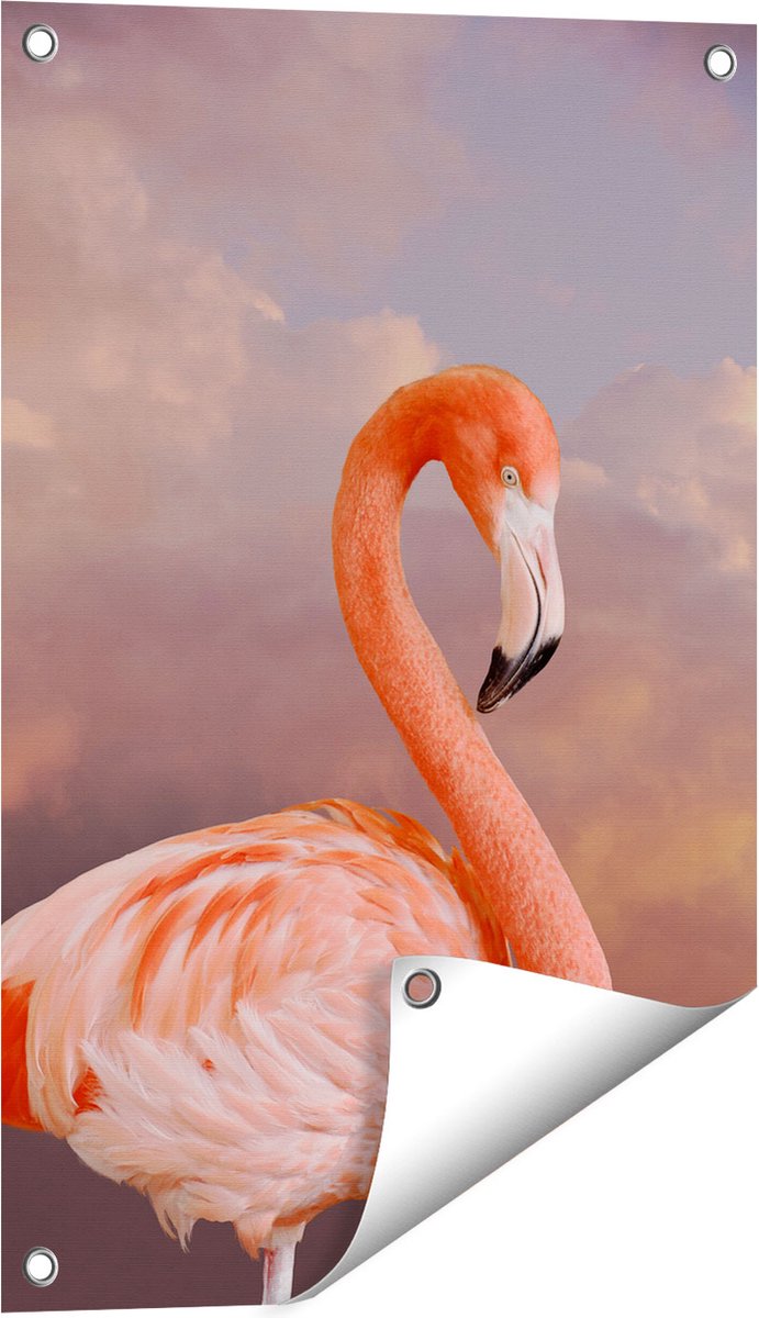 Gards Tuinposter Roze Flamingo in de Wolken - 40x60 cm - Tuindoek - Tuindecoratie - Wanddecoratie buiten - Tuinschilderij Multikleur