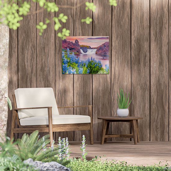 Gards Poster de jardin Cascade aux Fleurs de Lupine bleu - 50x40 cm - Toile de jardin - Décoration de jardin - Décoration murale extérieur - Tableau de jardin