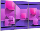 Glasschilderij Vierkant - Paars, Blauw, Roze - 120x80cm 3Luik - Foto Op Glas - Geen Acrylglas Schilderij - GroepArt 6000+ Glas Art Collectie - Maatwerk Mogelijk