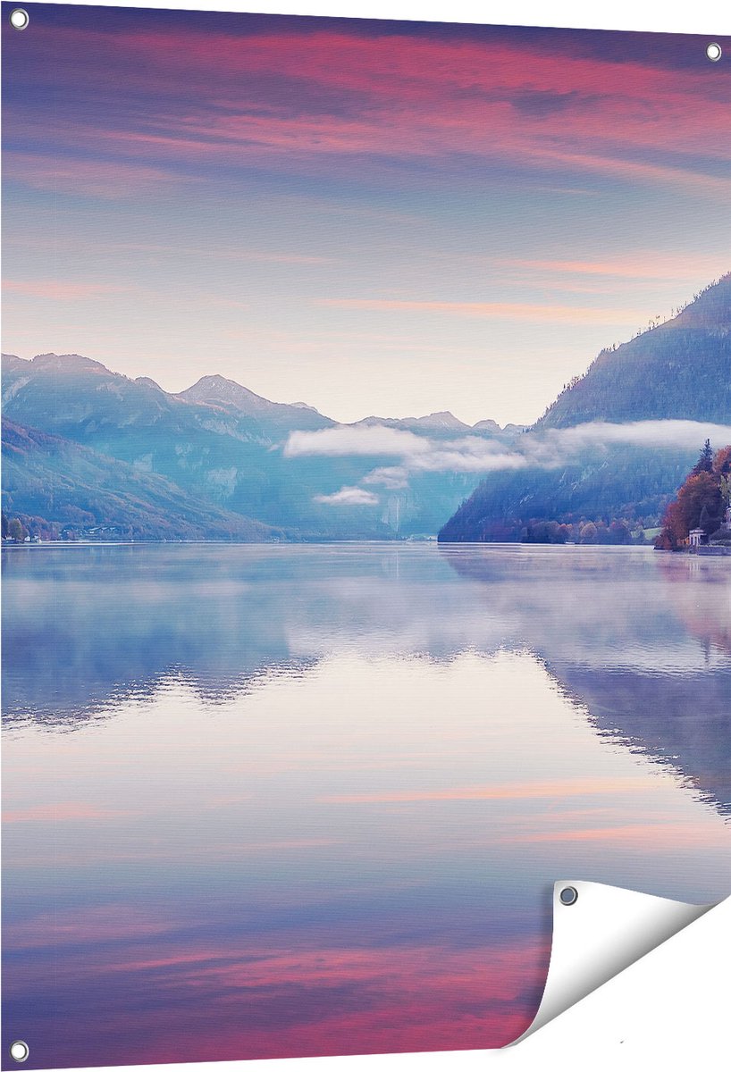 Gards Tuinposter Meer in de Bergen - 80x100 cm - Tuindoek - Tuindecoratie - Wanddecoratie buiten - Tuinschilderij Multikleur