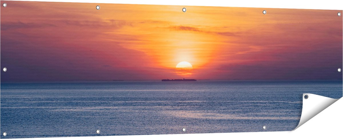 Gards Tuinposter Zonsondergang in de Noordzee - 180x60 cm - Tuindoek - Tuindecoratie - Wanddecoratie buiten - Tuinschilderij Multikleur