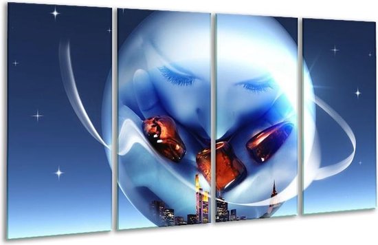GroepArt – Glasschilderij – Cirkel – Blauw, Bruin – 160x80cm 4Luik – Foto Op Glas – Geen Acrylglas Schilderij – 6000+ Glasschilderijen Collectie -…